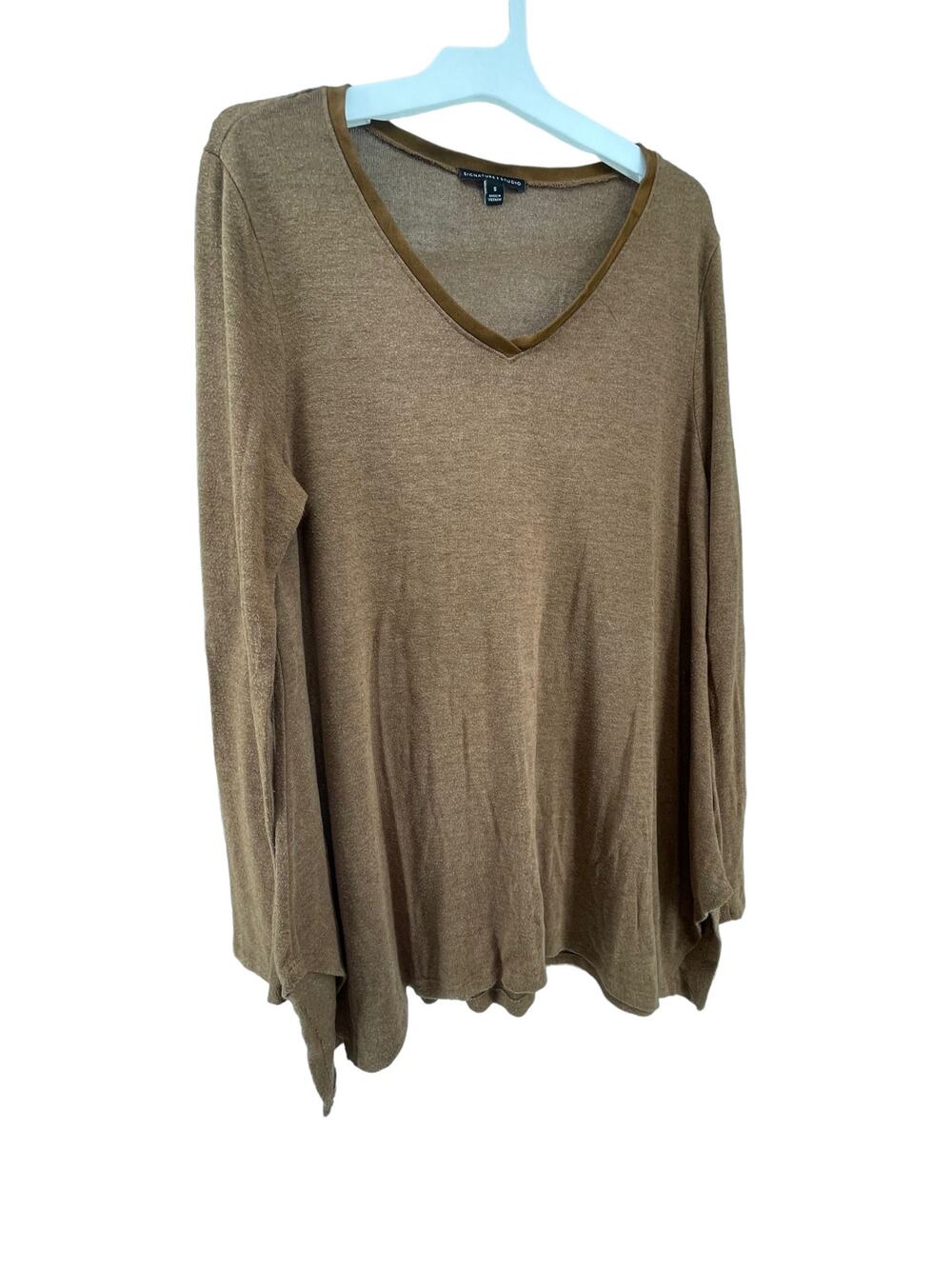 Signature Studio Brown V-Neck Long Sleeve Top Women's Size Small